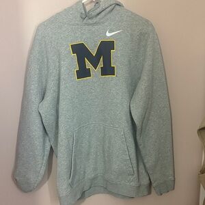 Nike Heather Gray Men's Hoodie with Navy and Yellow Logo Michigan